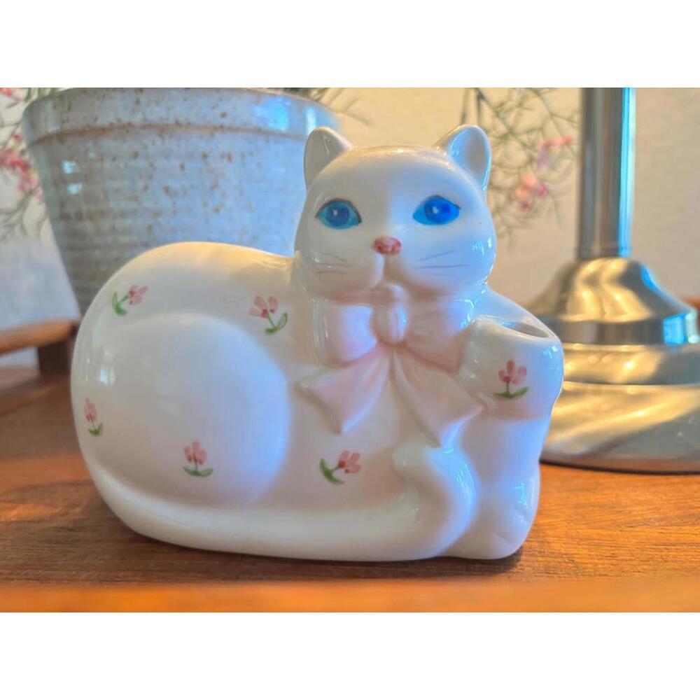Vintage Ceramic Cat Napkin & Toothpick Holder Takahashi San Francisco Japan
